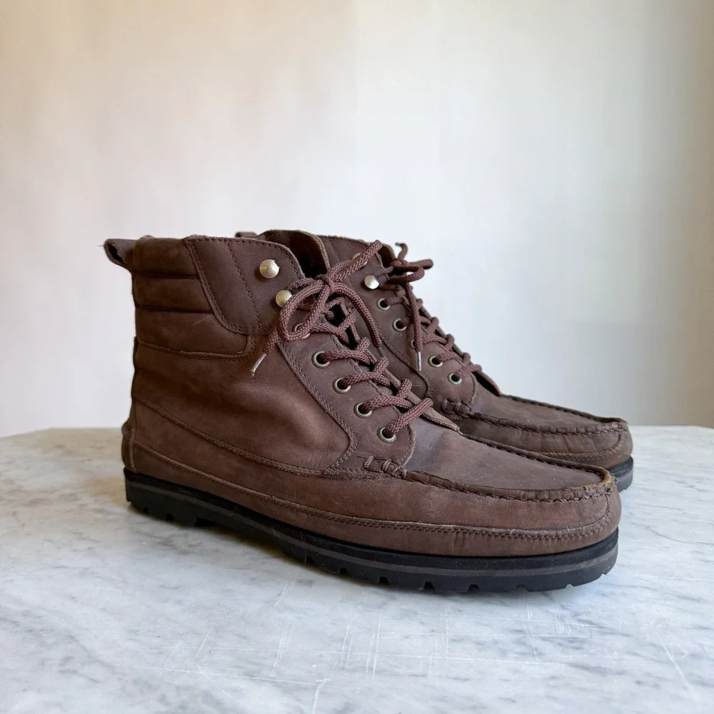 Trackers Mens Vintage Brown Leather Moc Toe Lace‎ Up Hiking Work Boots
